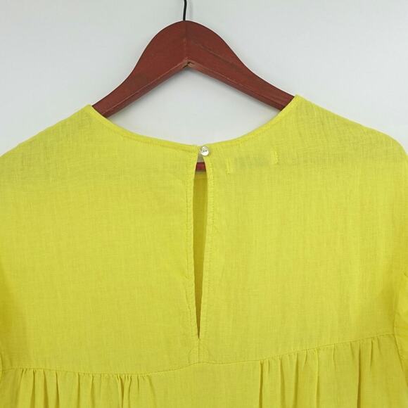 LANHTROPY Tiered Babydoll Dress Womens One Size Yellow Linen Lagenlook Resort - Picture 7 of 13